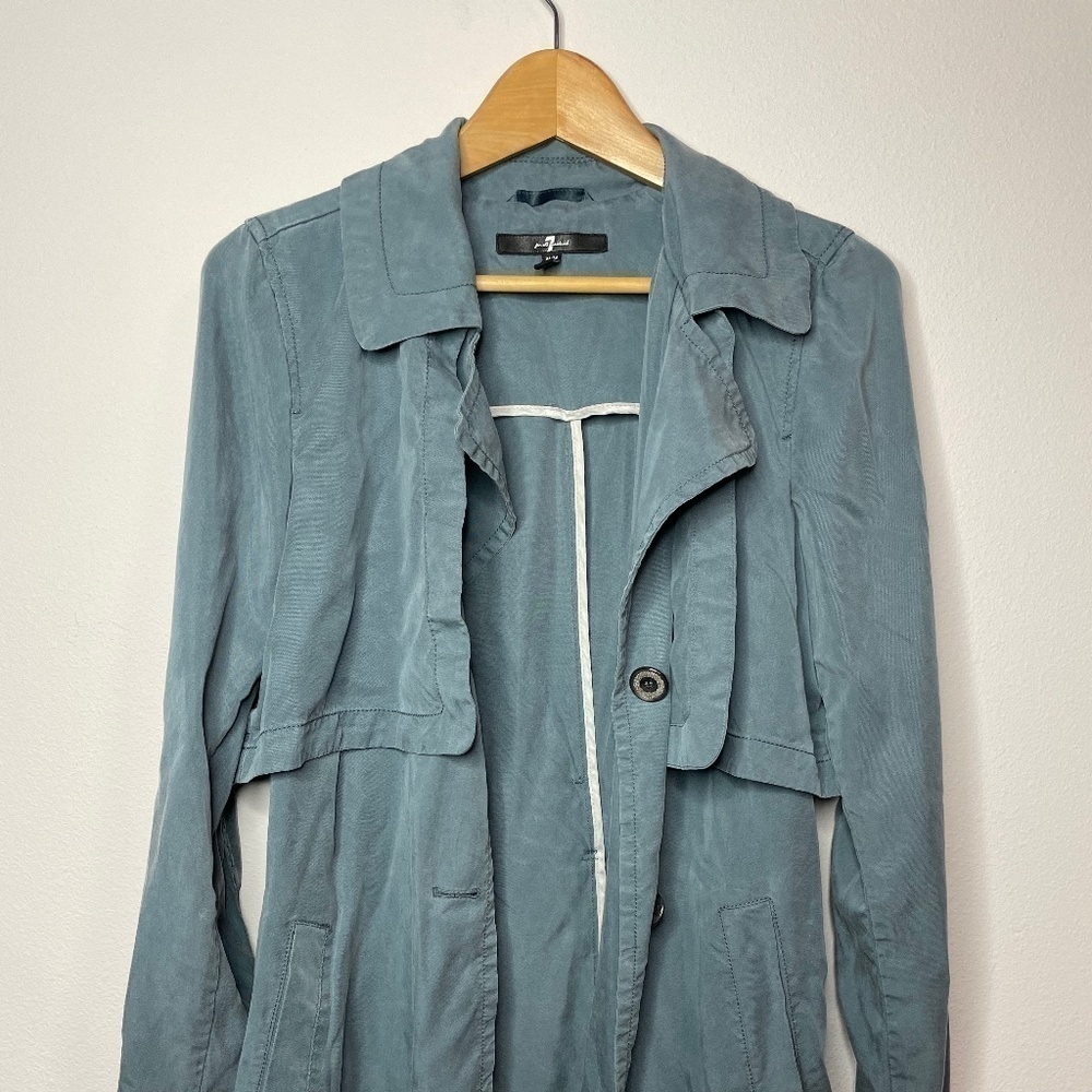 7 For all Mankind Blue Lightweight Trench Coat - Picture 3 of 12